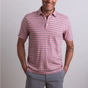 Faherty Men’s Size Large Pacific Atoll Pink Blue Striped Polo Shirt